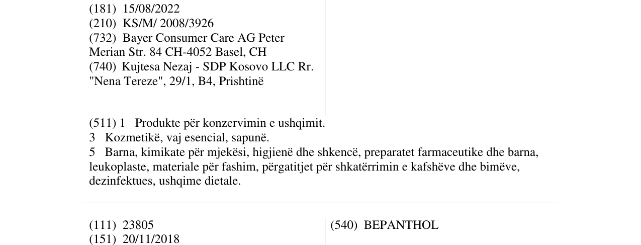 Zëri i markës BEROCCA në buletin