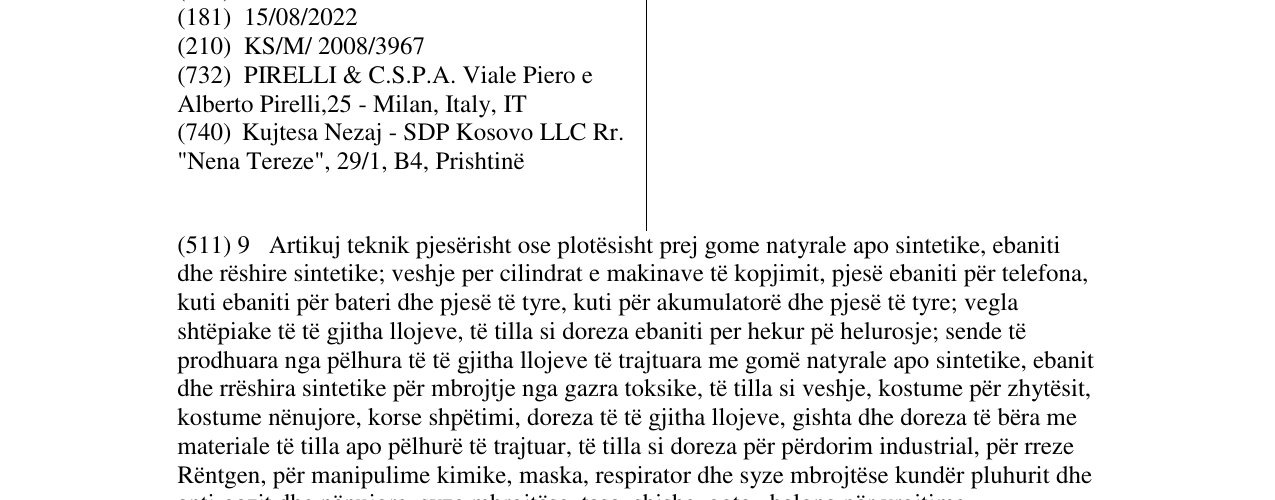 Zëri i markës PIRELLI në buletin