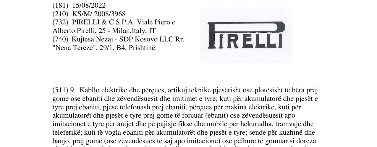 Zëri i markës PIRELLI në buletin