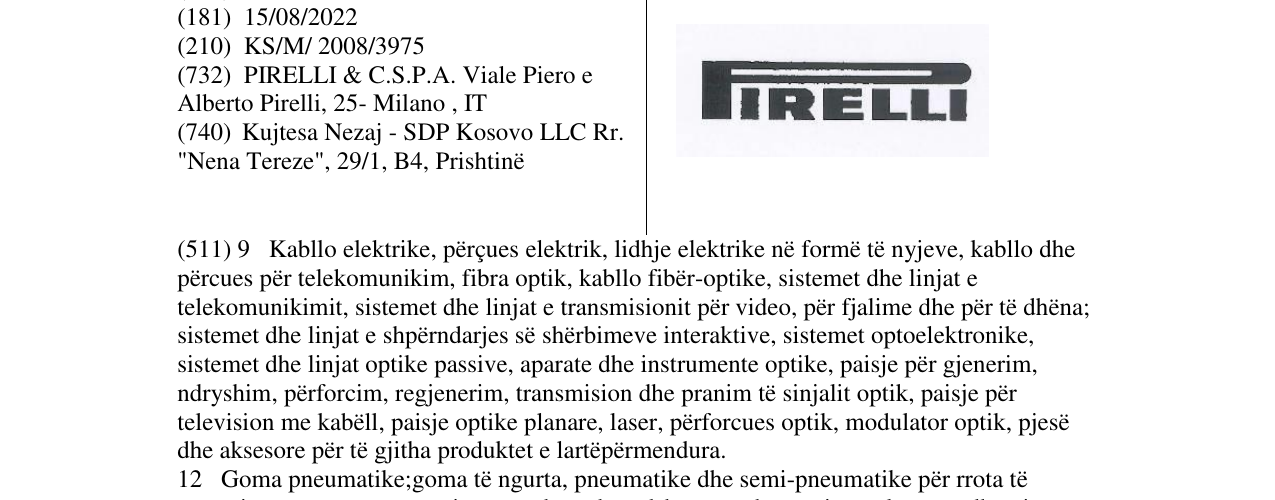 Zëri i markës PIRELLI në buletin