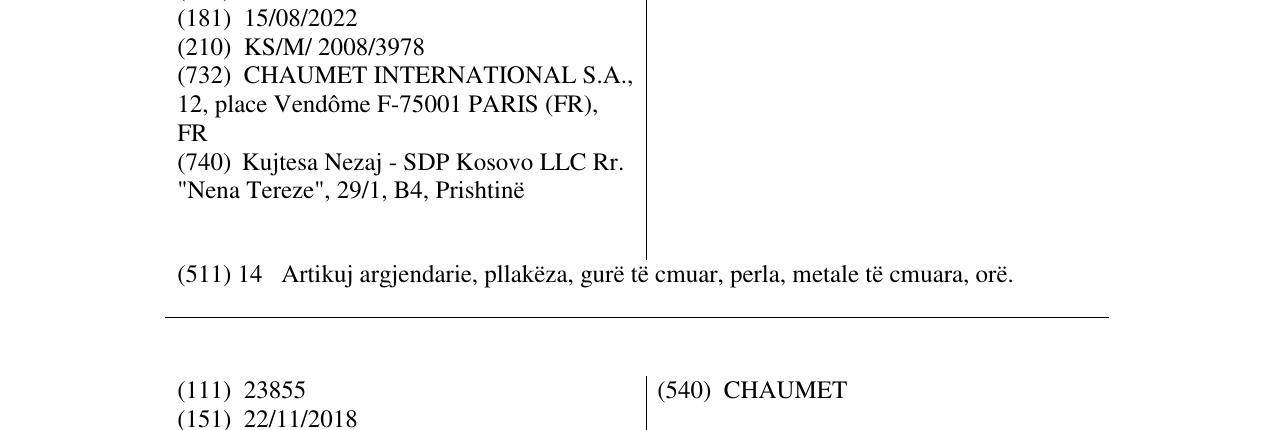 Zëri i markës CHAUMET në buletin