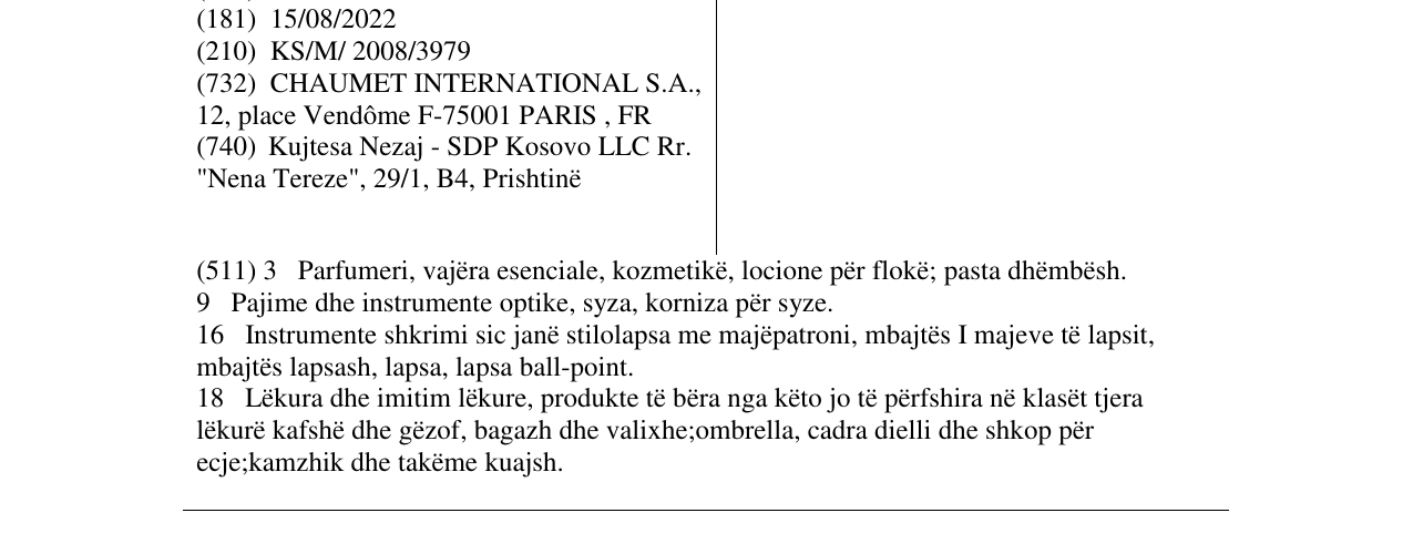 Zëri i markës CHAUMET në buletin