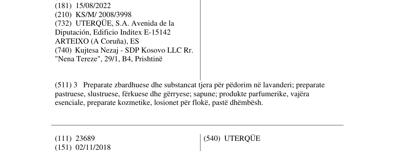 Zëri i markës UTERQÜE në buletin