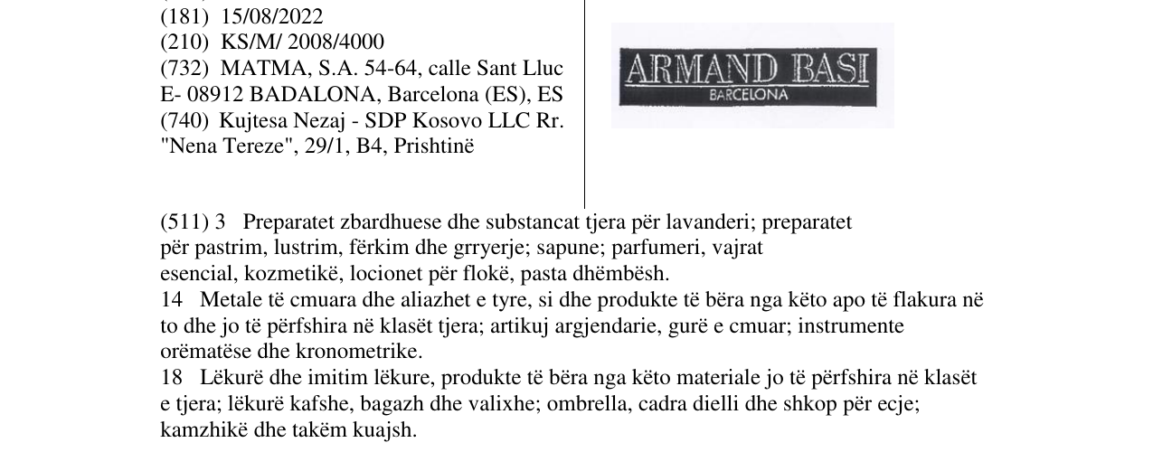 Zëri i markës ARMAND BASI BARCELONA në buletin