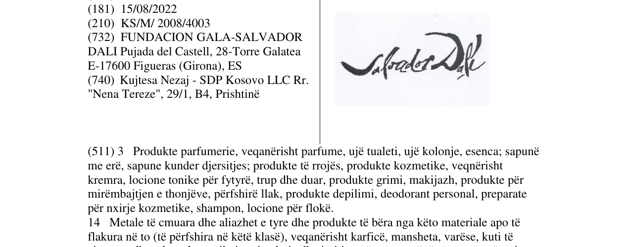Zëri i markës Salvador Dali në buletin