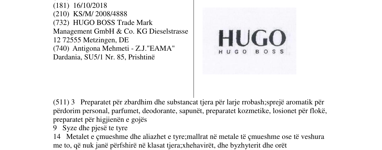 Zëri i markës HUGO BOSS në buletin