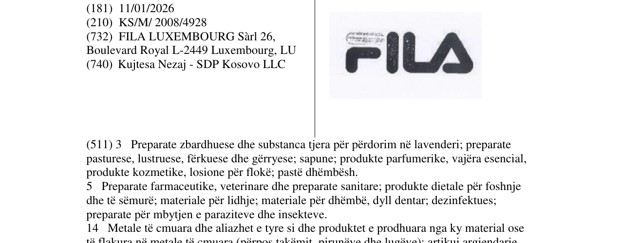 Zëri i markës FILA në buletin