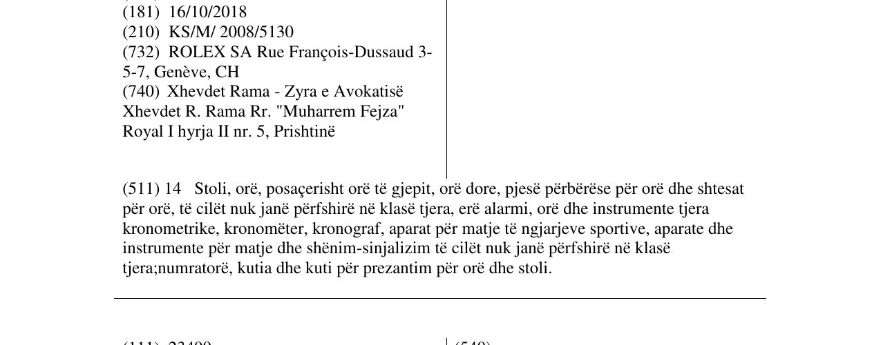 Zëri i markës ROLEX në buletin