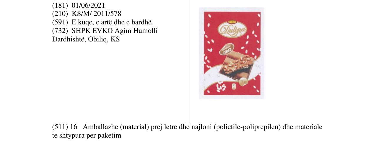 Zëri i markës DULINA në buletin