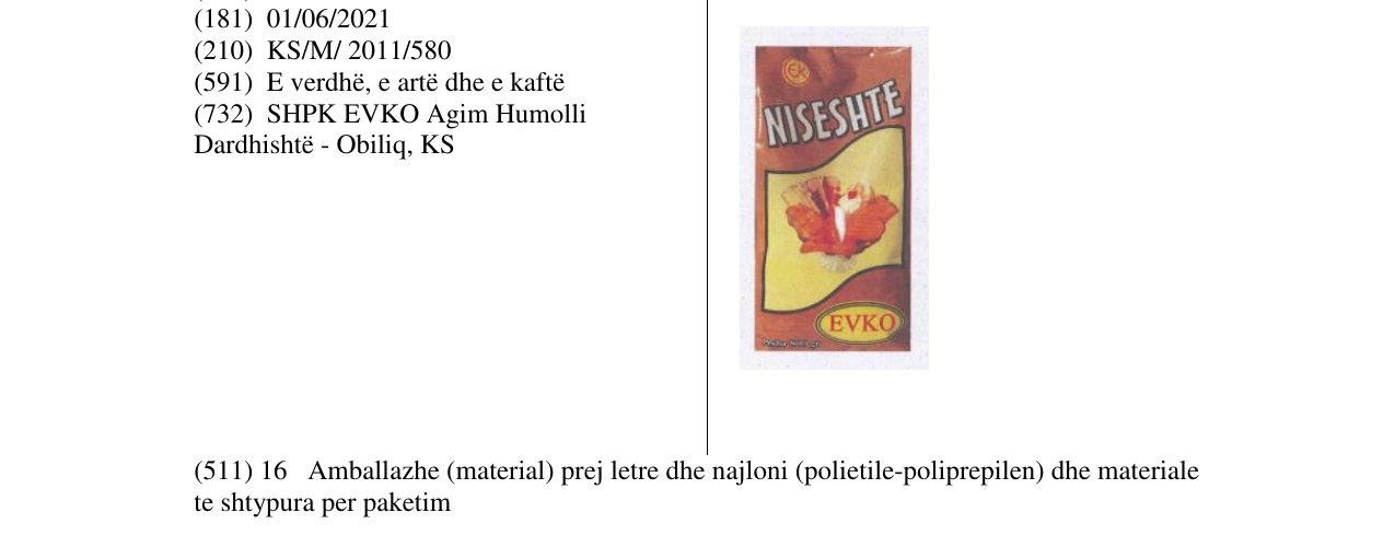 Zëri i markës NISESHTE EVKO në buletin