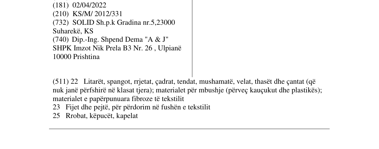 Zëri i markës SOLID Sh.p.k. në buletin