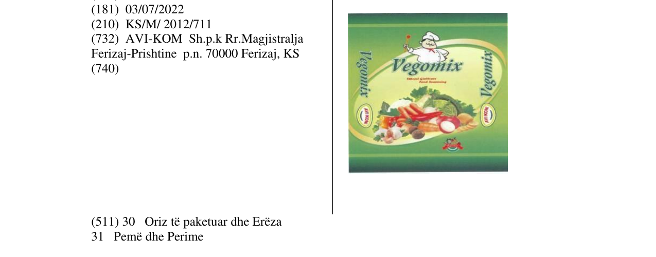 Zëri i markës Vegomix në buletin