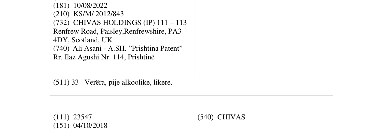 Zëri i markës CHIVAS REGAL në buletin