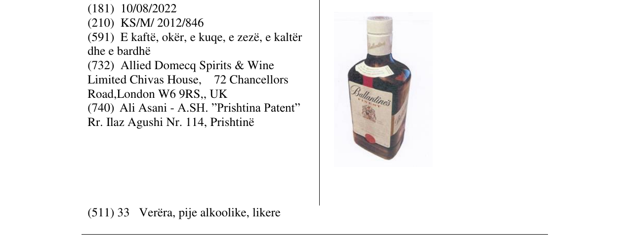 Zëri i markës BALLANTINE`S FINEST në buletin