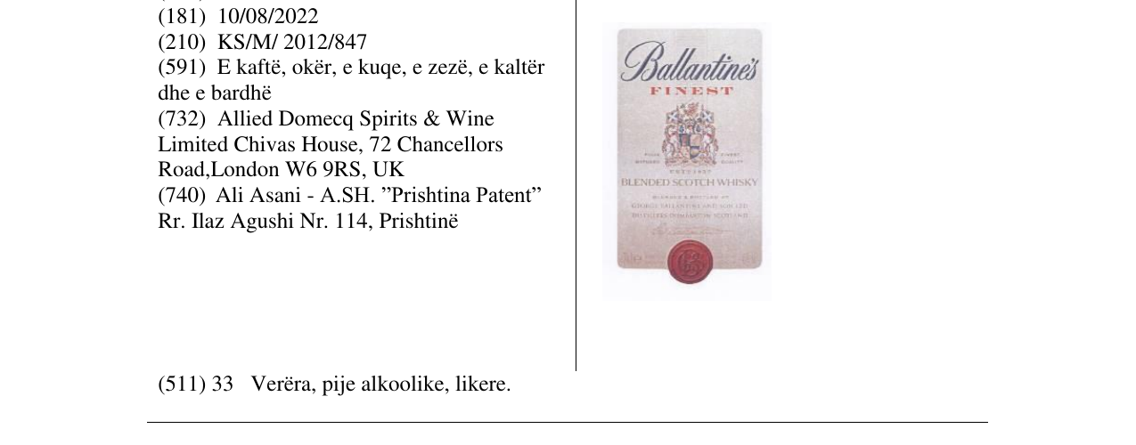 Zëri i markës Ballantines Finest në buletin