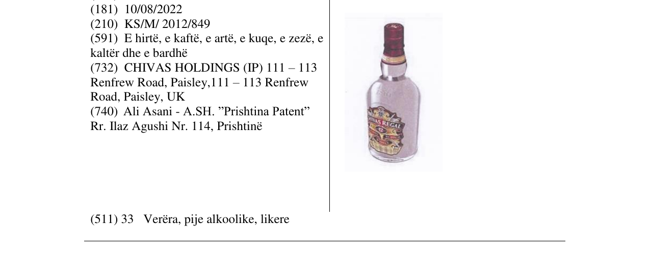 Zëri i markës CHIVASRegal 12 Blendet në buletin