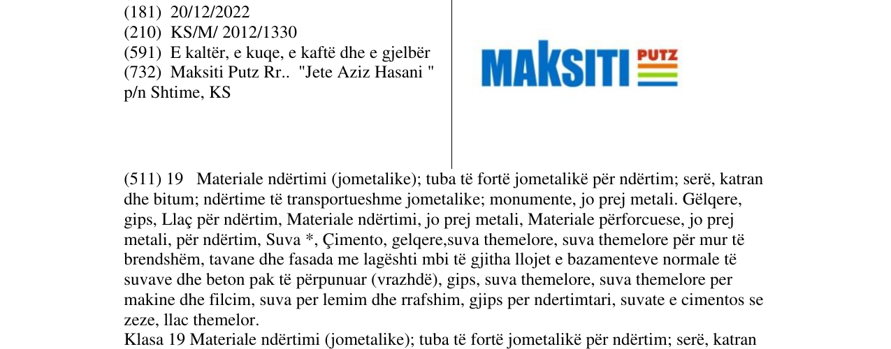 Zëri i markës MAKSITI PUTZ në buletin