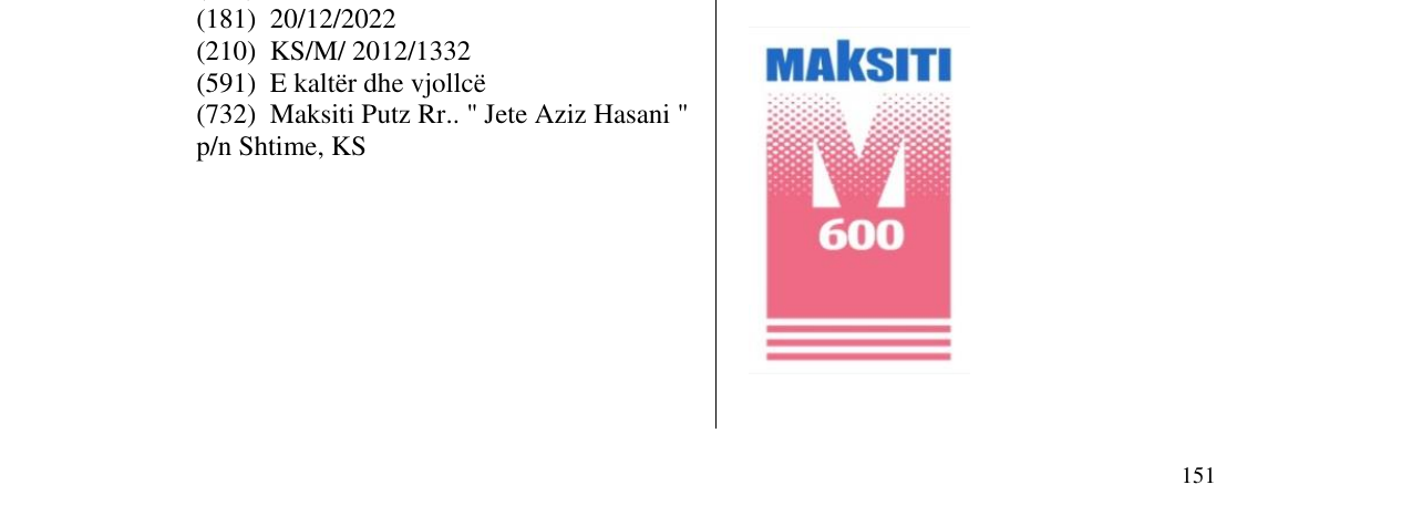 Zëri i markës MAKSITI 600 në buletin