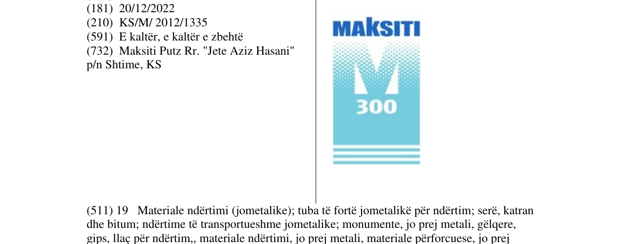 Zëri i markës MAKSITI 300 në buletin