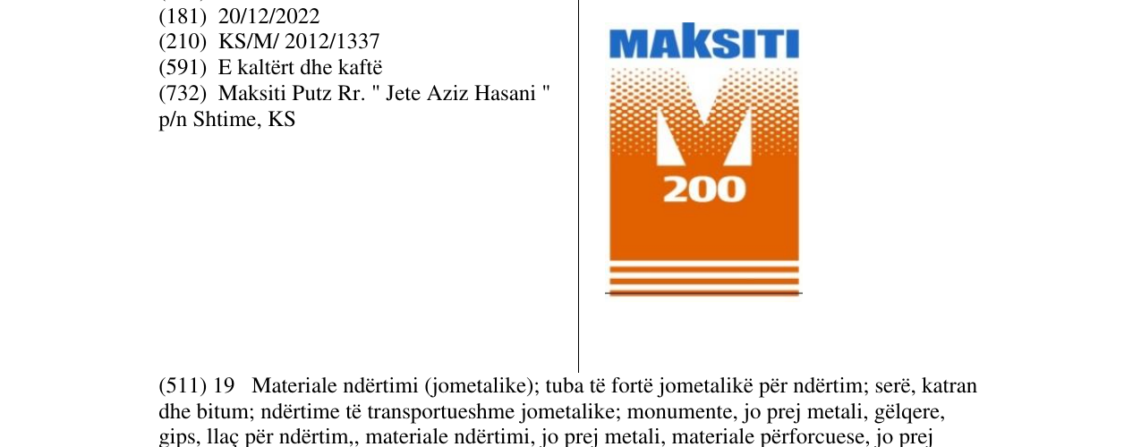 Zëri i markës MAKSITI 200 në buletin