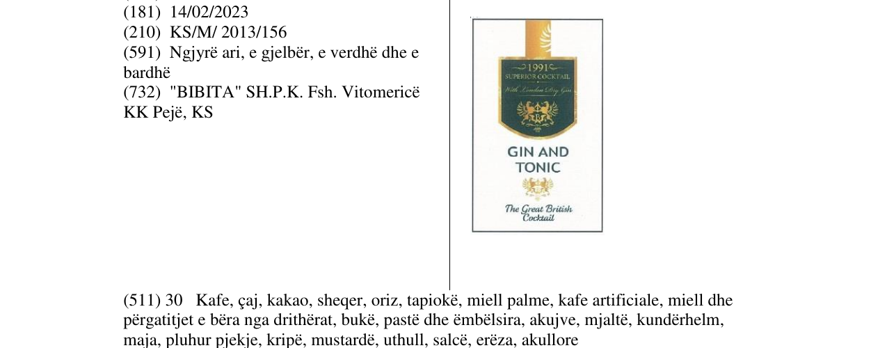 Zëri i markës GIN AND TONIC në buletin