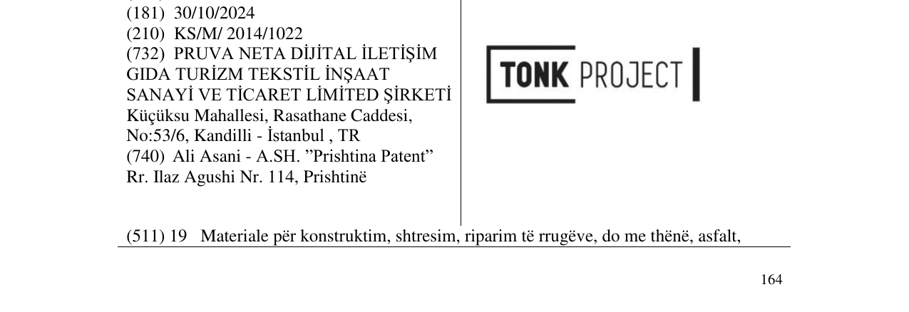 Zëri i markës TONK PROJECT në buletin
