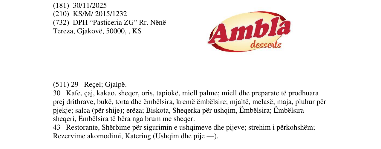 Zëri i markës Ambla desserts në buletin