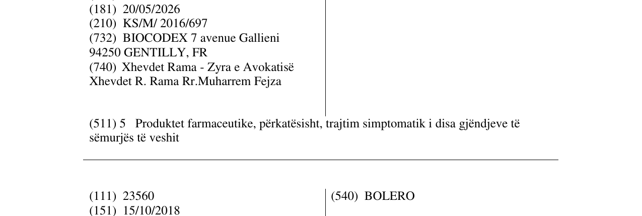 Zëri i markës OTIPAX në buletin