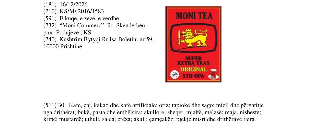 Zëri i markës MONI TEA në buletin