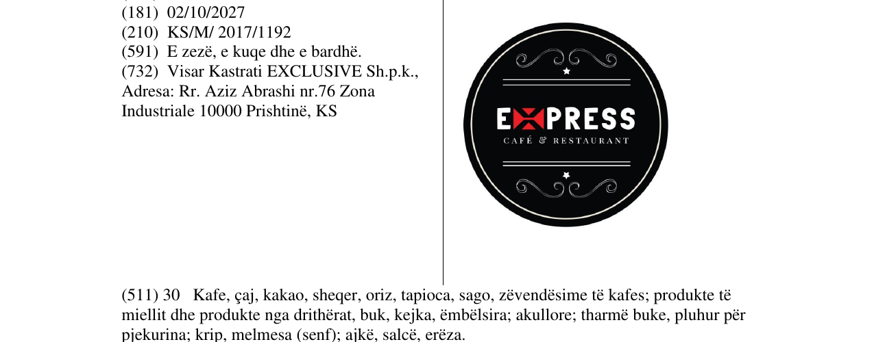 Zëri i markës EXPRESS CAFE & RESTAURANT në buletin