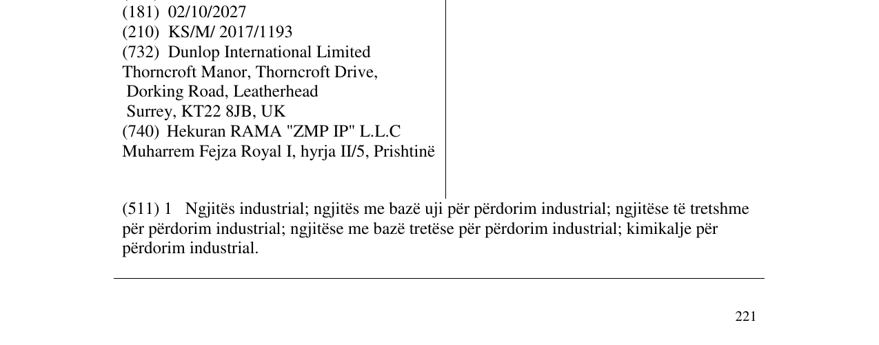 Zëri i markës DUNLOP në buletin
