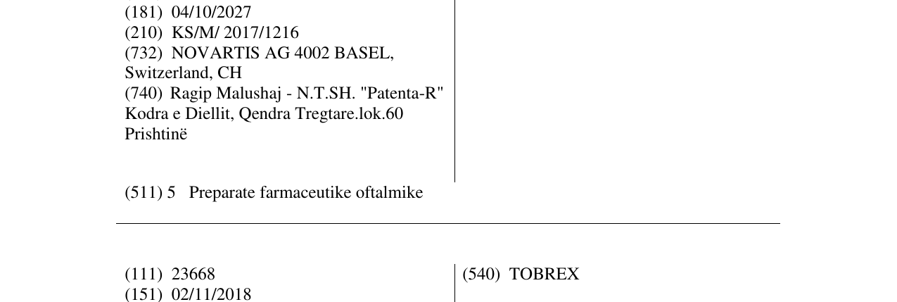 Zëri i markës TOBRADEX në buletin