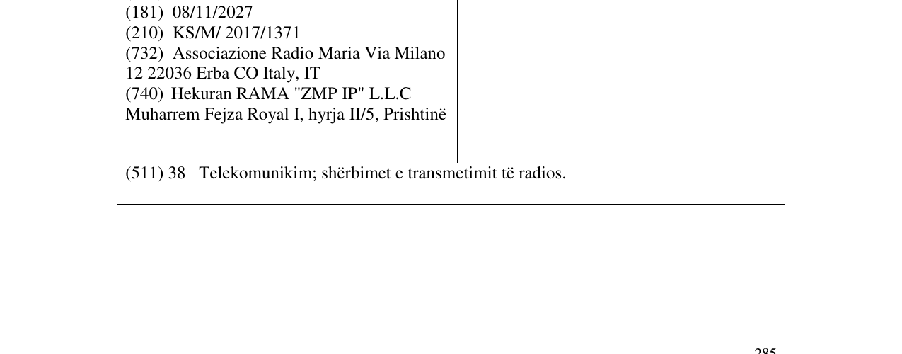 Zëri i markës RADIO MARIA në buletin