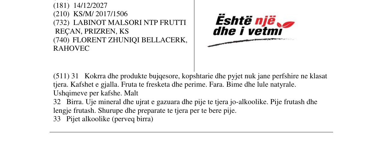 Zëri i markës Eshtë një dhe i vetmi në buletin