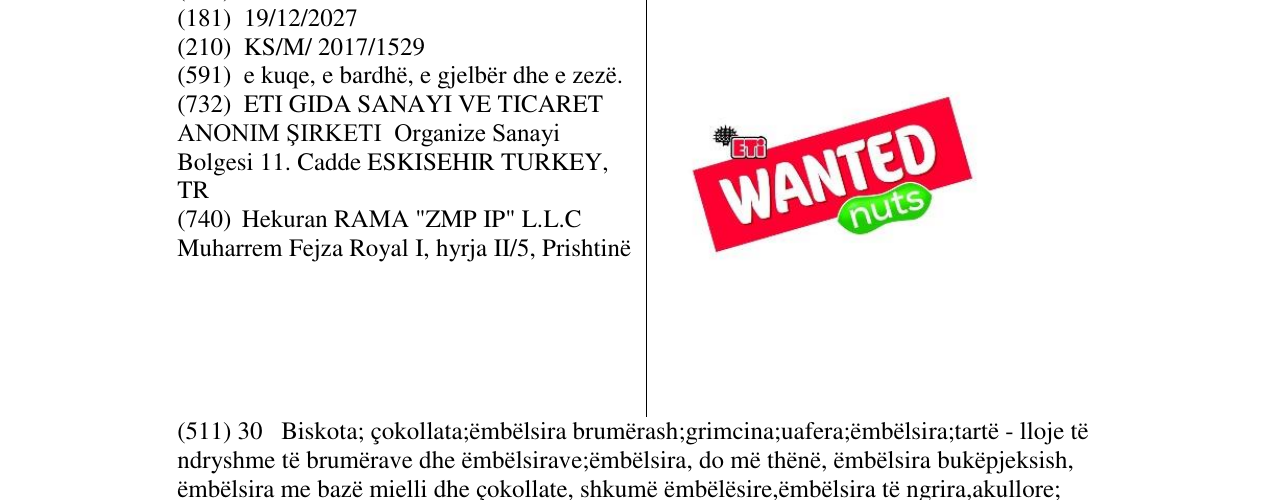 Zëri i markës WANTED nuts në buletin