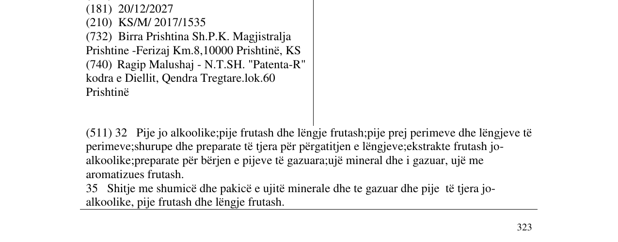 Zëri i markës Pina në buletin