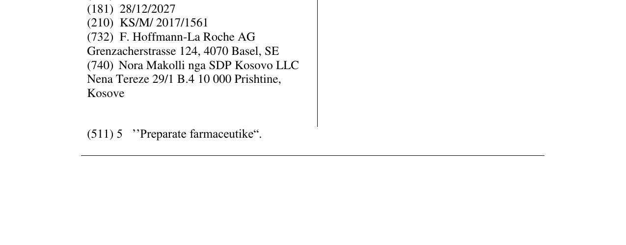 Zëri i markës XOFLUZA në buletin