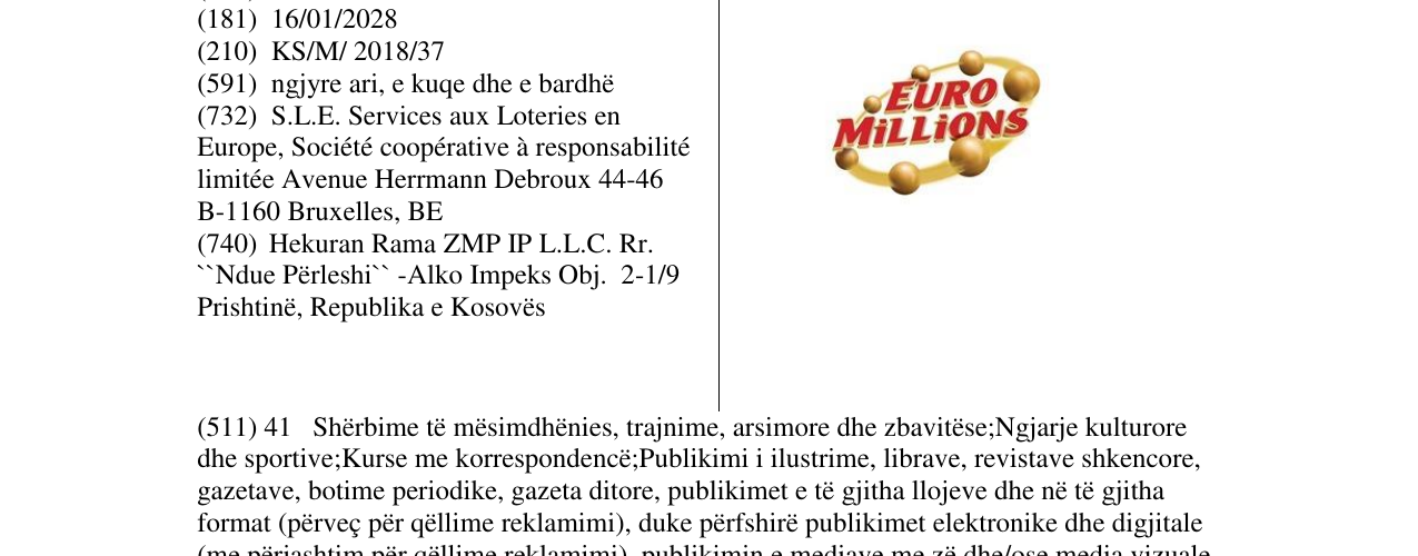 Zëri i markës EURO MILLIONS në buletin