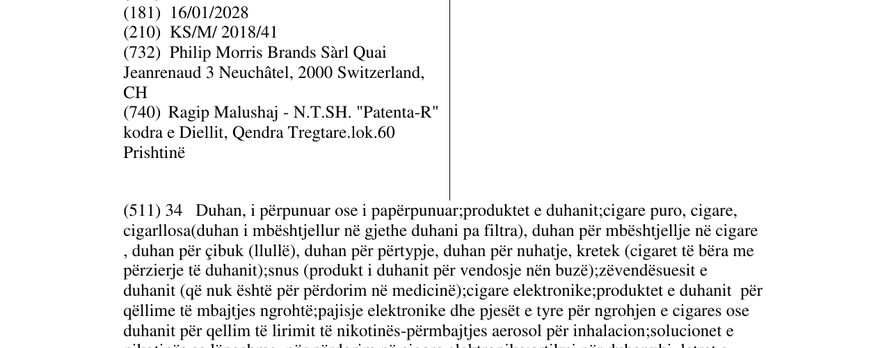 Zëri i markës PARLIAMENT PLATINUM në buletin
