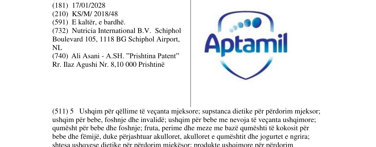 Zëri i markës Aptamil në buletin
