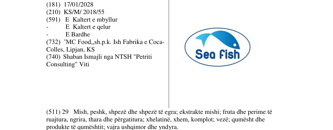Zëri i markës Sea Fish në buletin