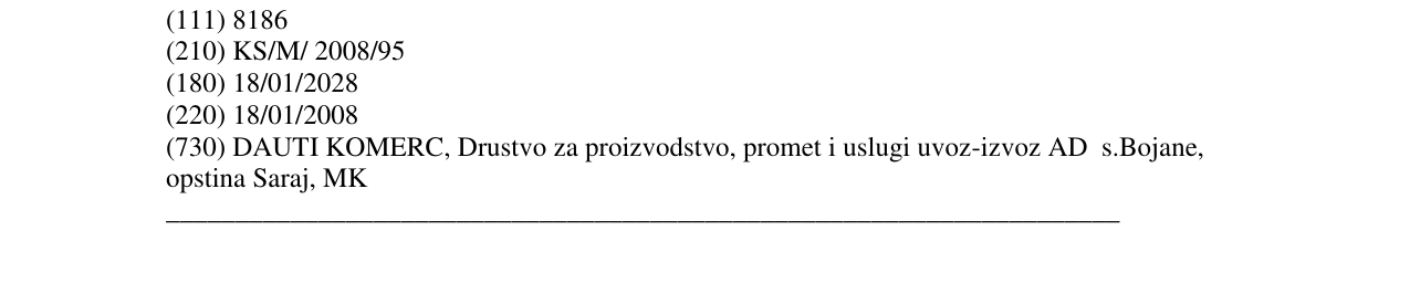 Zëri i markës DAUTI KOMERC në buletin