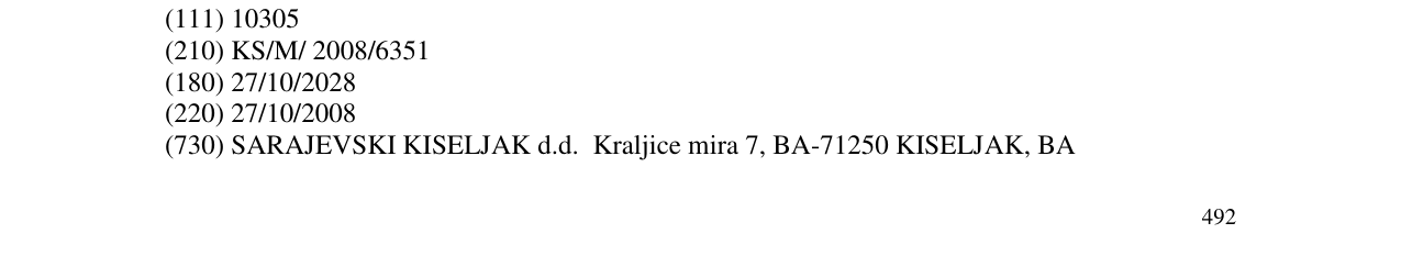 Zëri i markës SARAJEVSKI KISELJAK në buletin
