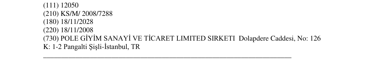 Zëri i markës POLE & POLE GIYIM SAN. VE TIC. LTD. STI. në buletin