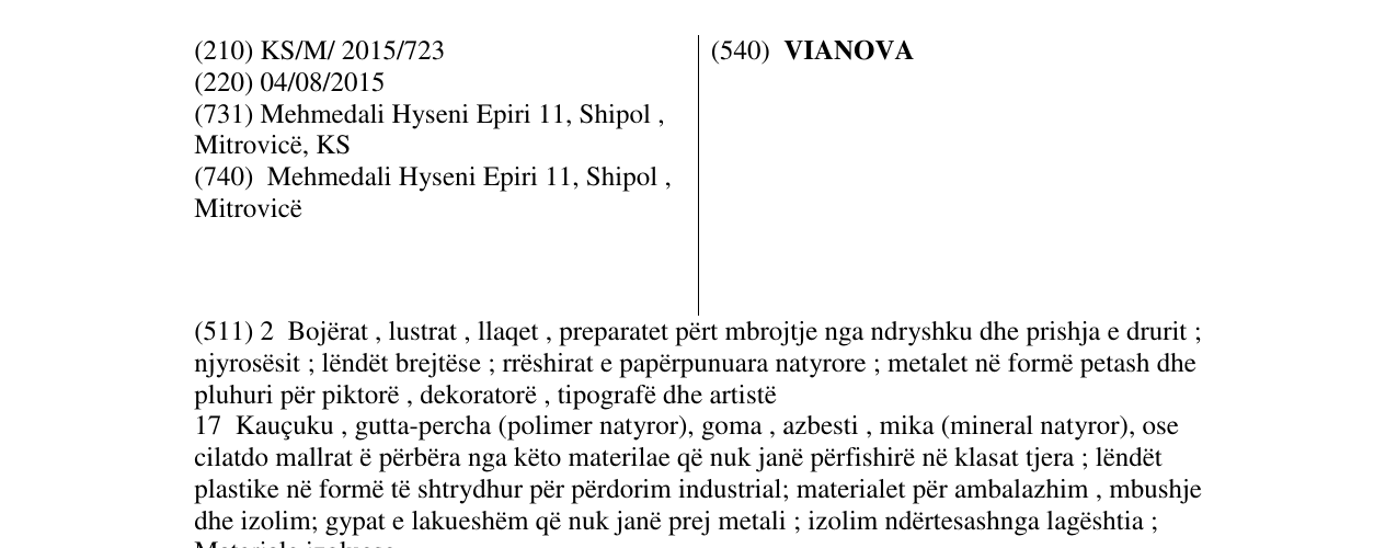 Zëri i markës VIANOVA në buletin