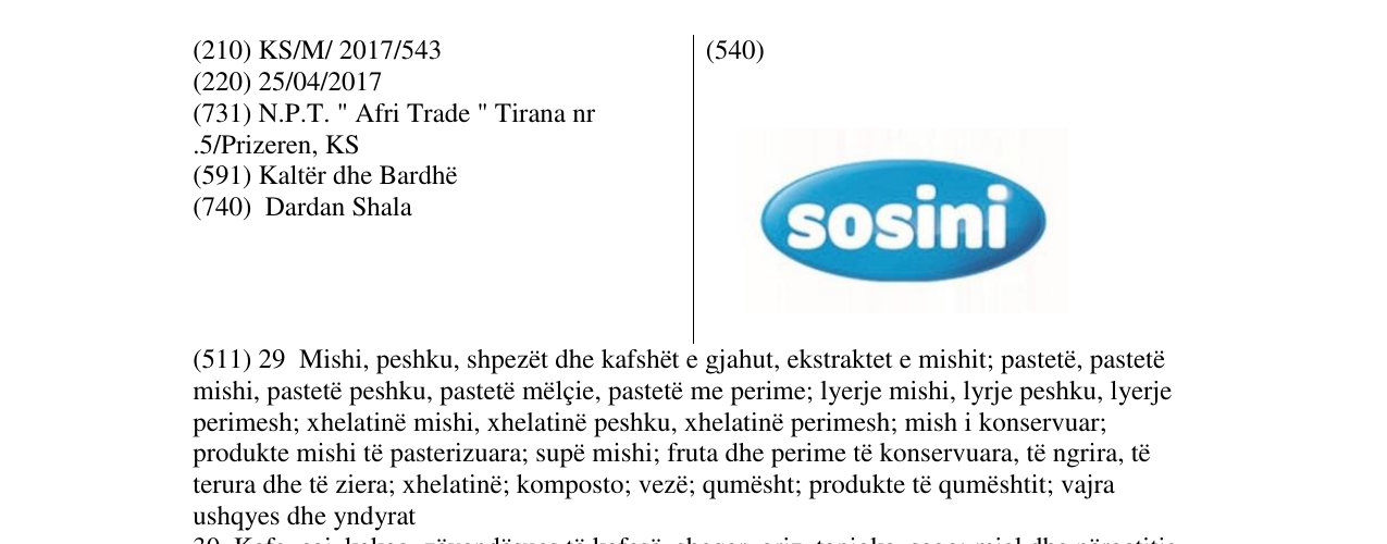 Zëri i markës Sosini në buletin