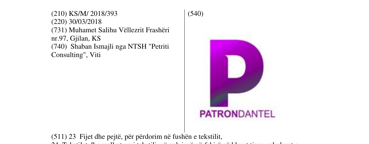 Zëri i markës P PATRONDANTEL në buletin