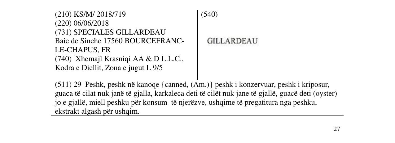 Zëri i markës GILLARDEAU në buletin