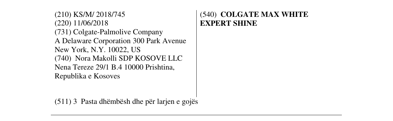 Zëri i markës COLGATE MAX WHITE EXPERT SHINE në buletin