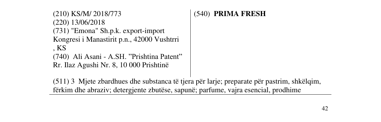 Zëri i markës PRIMA FRESH në buletin